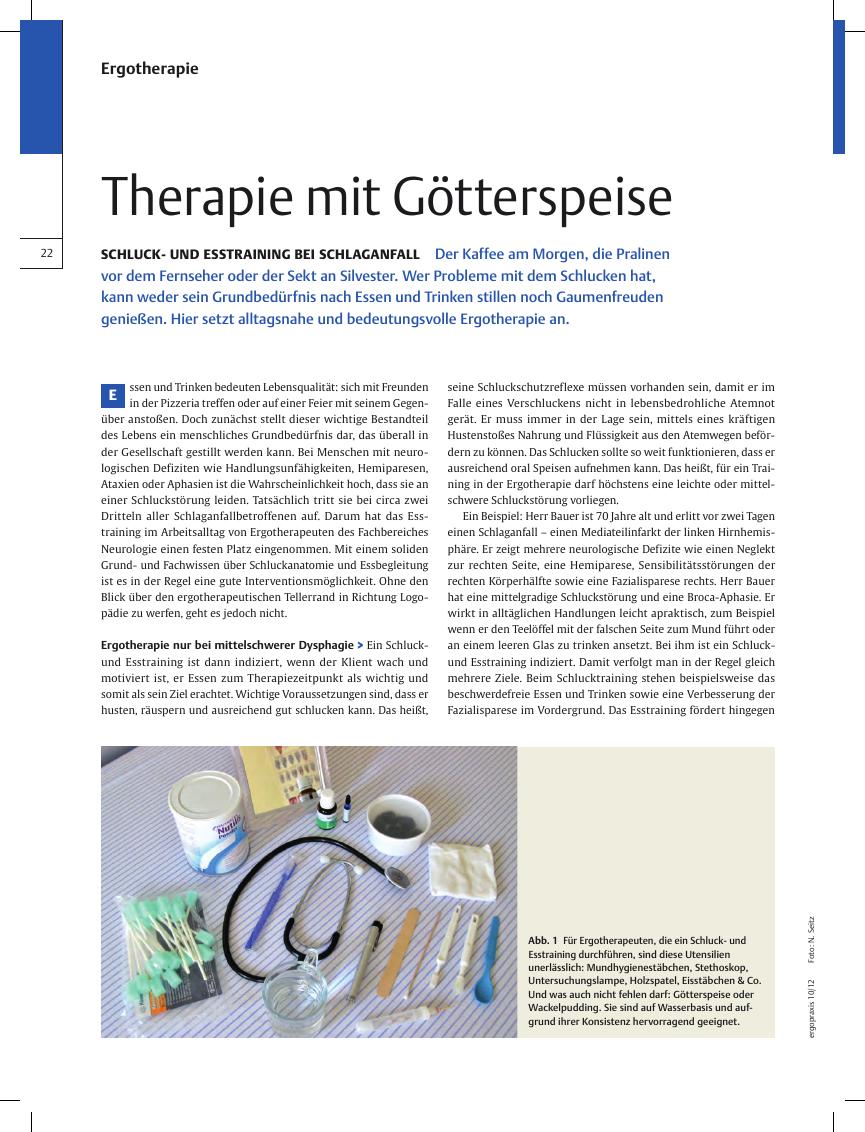 Vorschauseite 1: Schluckund Esstraining bei Schlaganfall? Therapie mit Götterspeise