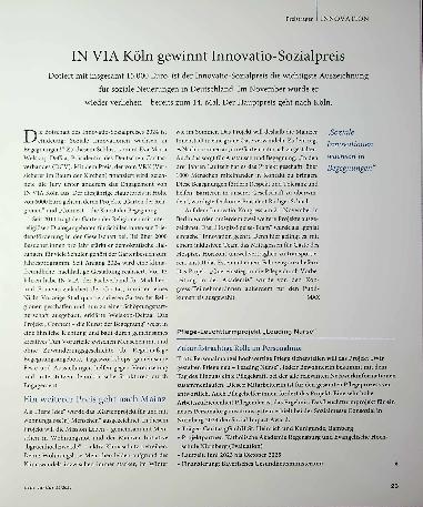 Vorschauseite 1: IN VIA Köln gewinnt Innovations-Sozialpreis