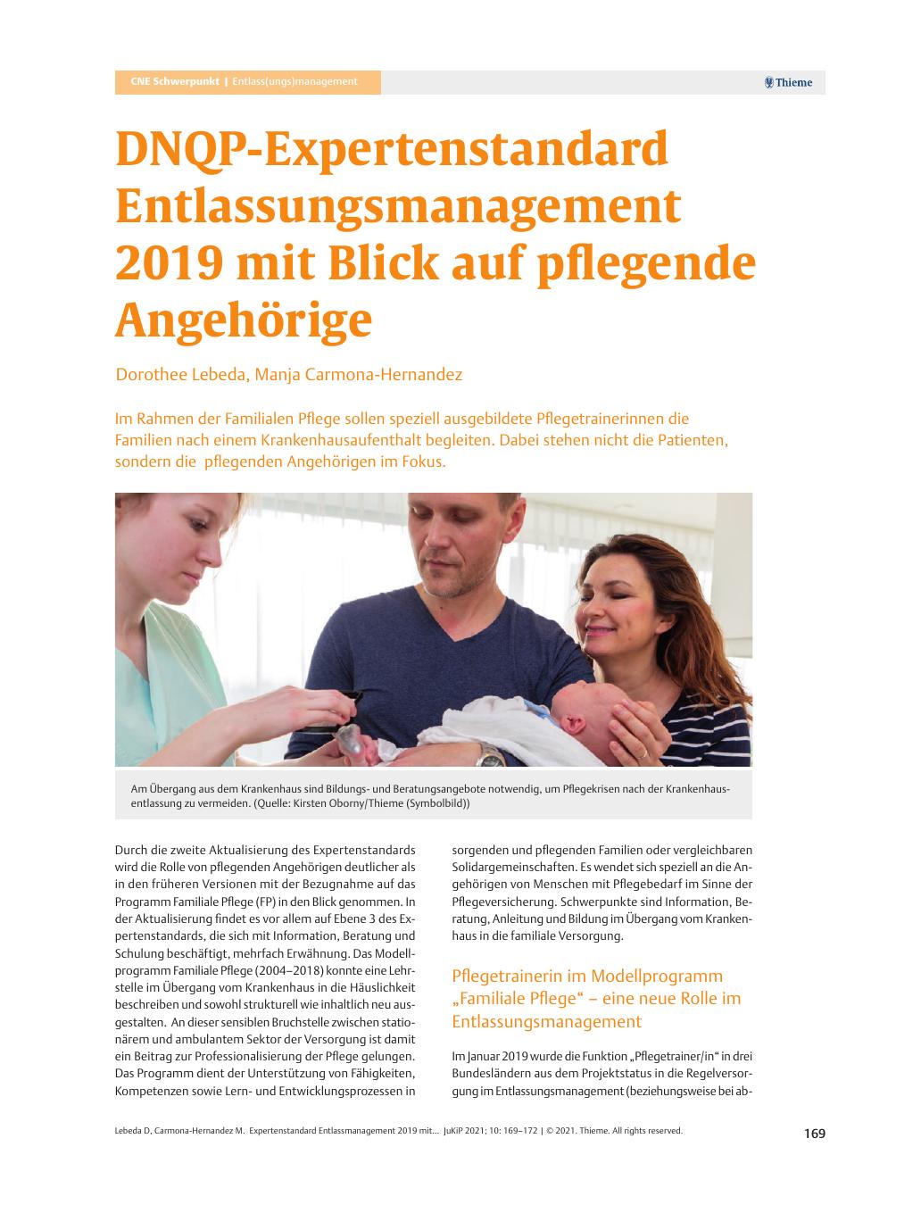 Vorschauseite 1: DNQP-Expertenstandard Entlassungsmanagement 2019 mit Blick auf pflegende Angehörige