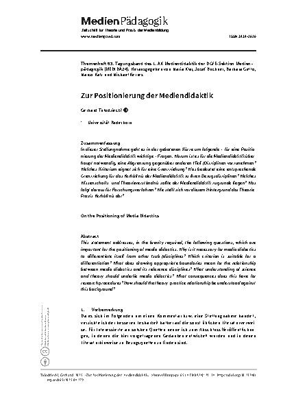 Vorschauseite 1: Zur Positionierung der Mediendidaktik