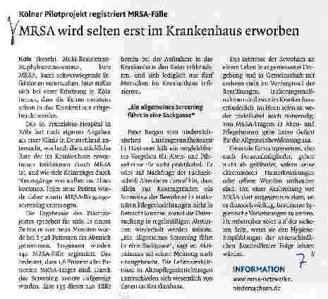 Vorschauseite 1: MRSA wird selten erst im Krankenhaus erworben