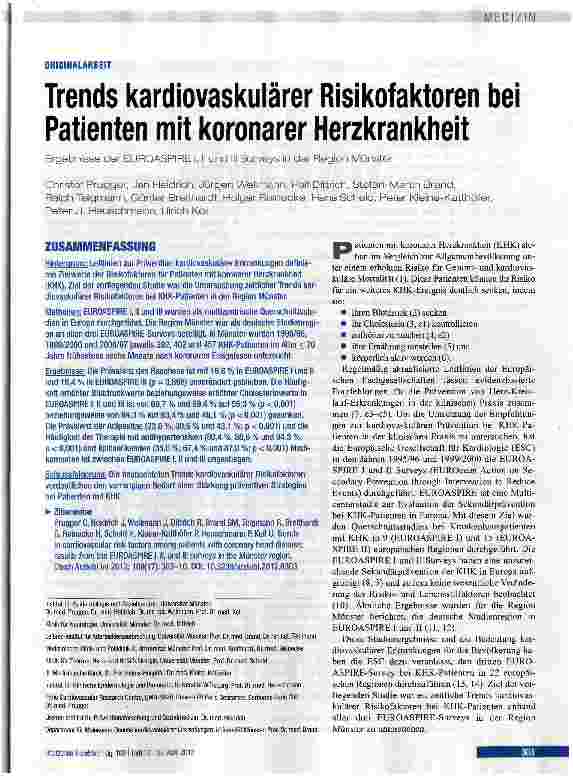 Vorschauseite 1: Trends kardiovaskulärer Risikofaktoren bei Patienten mit koronarer Herzkrankheit