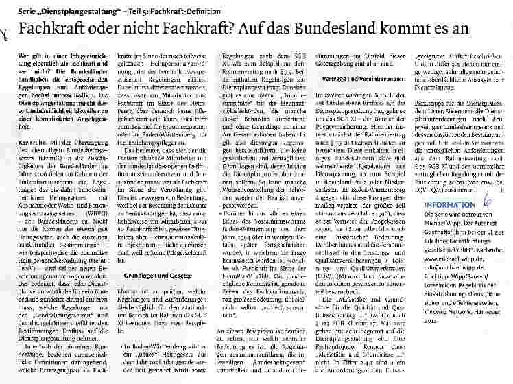 Vorschauseite 1: Serie „Dienstplangestaltung -Teil 5: Fachkraft-Definition Fachkraft oder nicht Fachkraft? Auf das Bundesland kommt es an