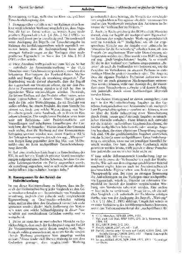 Vorschauseite 2: Über Geschmack lässt sich nicht streiten - oder doch? Zum Erfordernis nachprüfbarer Tatsachenangaben bei irreführender und vergleichender Werbung