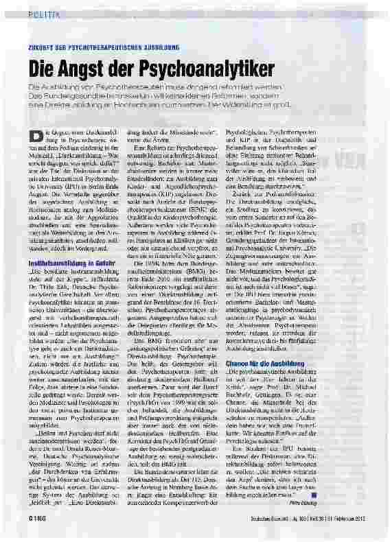 Vorschauseite 1: Die Angst der Psychoanalytiker