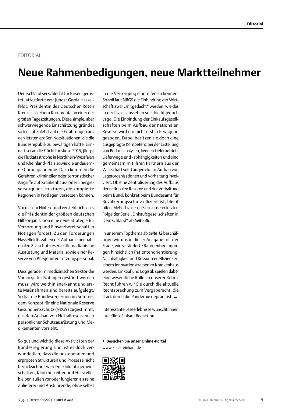 Vorschauseite 1: Editorial: Neue Rahmenbedingungen, neue Marktteilnehmer
