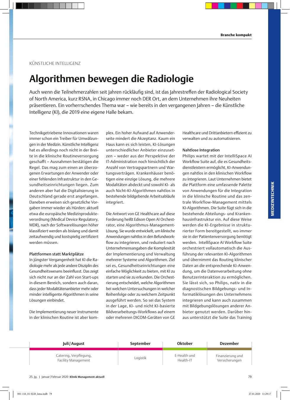 Vorschauseite 1: KÜNSTLICHE INTELLIGENZ: Algorithmen bewegen die Radiologie