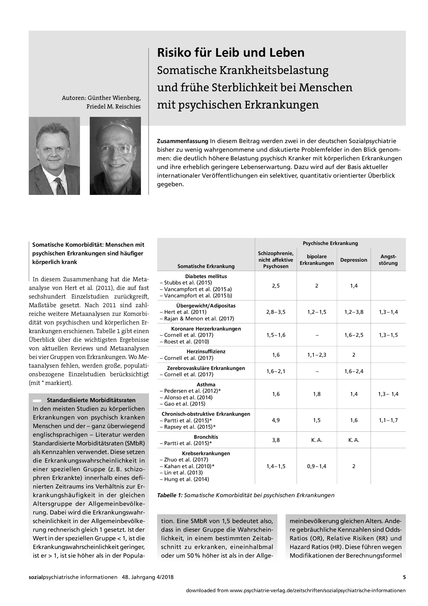 Vorschauseite 1: Risiko für Leib und Leben: Somatische Krankheitsbelastung und frühe Sterblichkeit bei Menschen mit psychischen Erkrankungen