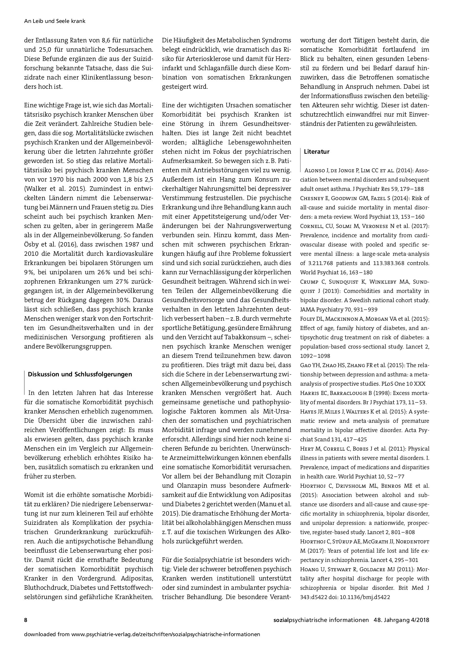 Vorschauseite 4: Risiko für Leib und Leben: Somatische Krankheitsbelastung und frühe Sterblichkeit bei Menschen mit psychischen Erkrankungen