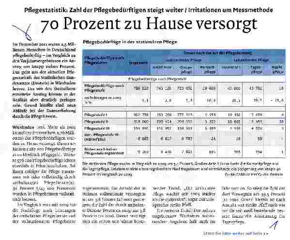 Vorschauseite 1: 70 Prozent zu Hause versorgt