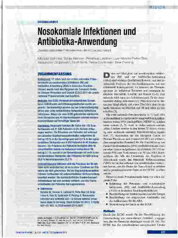 Vorschauseite 1: Nosokomiale Infektionen und Antibiotika-Anwendung