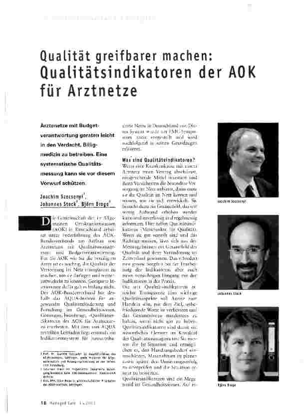 Vorschauseite 1: Qualität greifbarer machen: Qualitätsindikatoren der AOK für Arztnetze