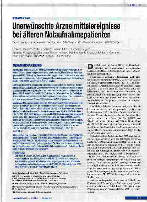 Vorschauseite 1: Unerwünschte Arzneimittelereignisse bei älteren Notaufnahmepatienten