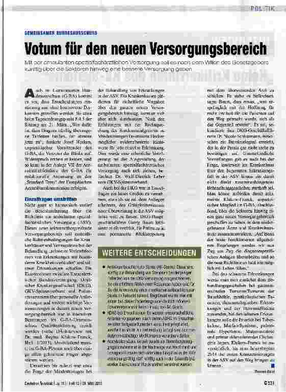 Vorschauseite 1: Votum für den neuen Versorgungsbereich