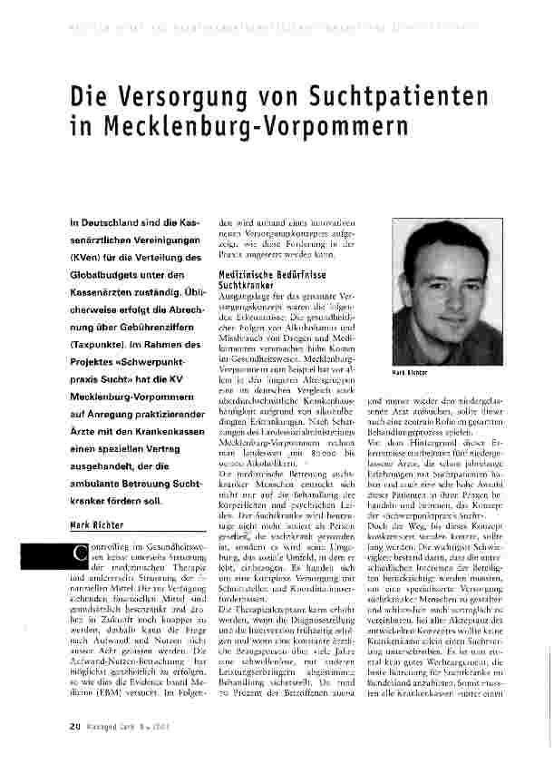 Vorschauseite 1: Die Versorgung von Suchtpatienten in Mecklenburg-Vorpommern