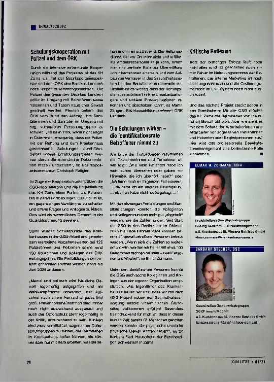 Vorschauseite 3: Gewaltschutzgruppe in der a. ö. Krankenhaus St. Vinzenz Betriebs GmbH Status Quo nach vier Monaten im Echtbetrieb (Teil 4)
