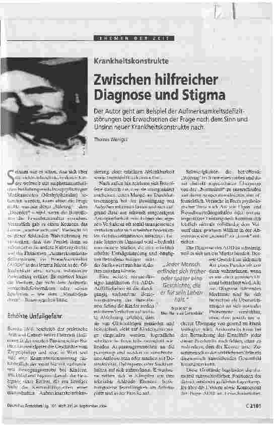 Vorschauseite 1: Zwischen hilfreicher Diagnose und StigmaKrankheitskonstrukte