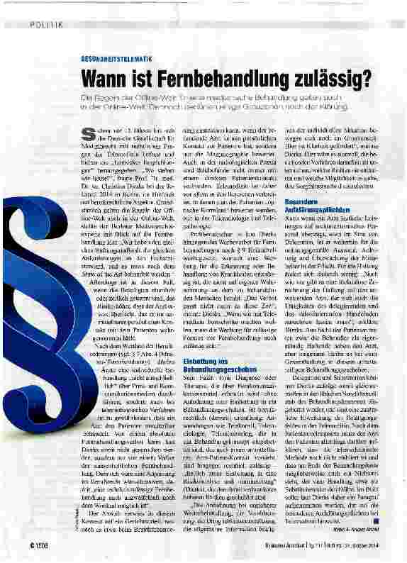 Vorschauseite 1: Wann ist Fernbehandlung zulässig?