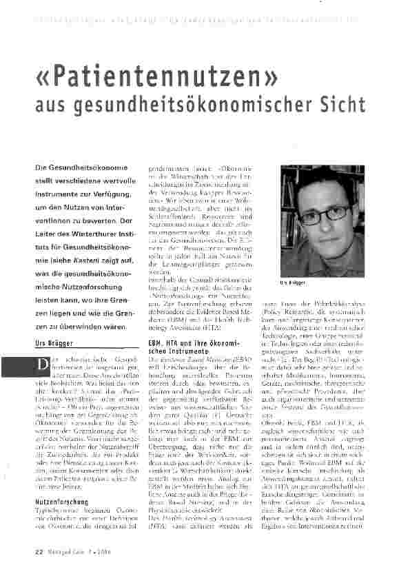 Vorschauseite 1: «Patientennutzen» aus gesundheitsökonomischer Sicht