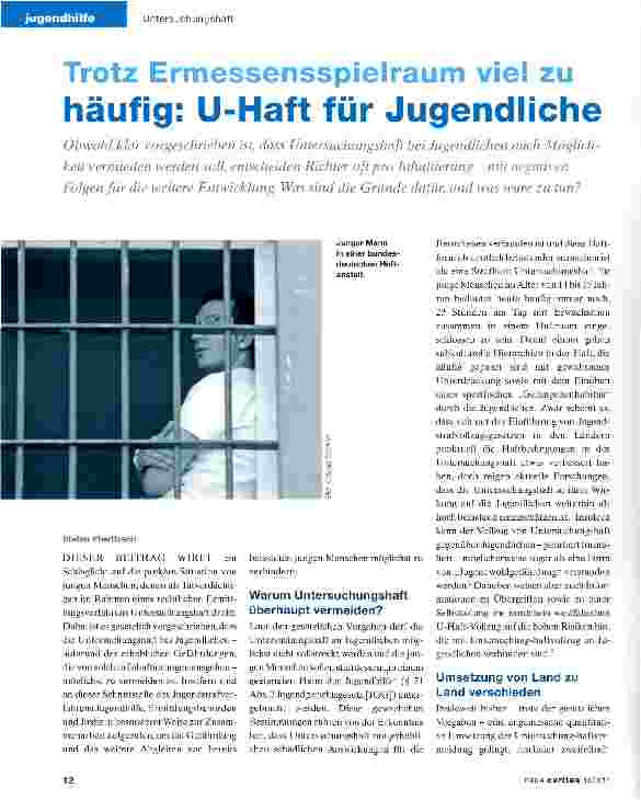 Vorschauseite 1: Trotz Ermessensspielraum viel zu häufig: U-Haft für Jugendliche