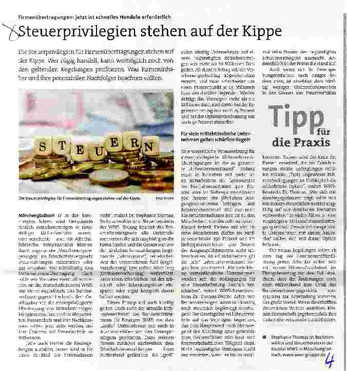 Vorschauseite 1: Steuerprivilegien stehen auf der Kippe
