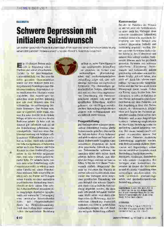 Vorschauseite 1: Schwere Depression mit initialem Suizidwunsch