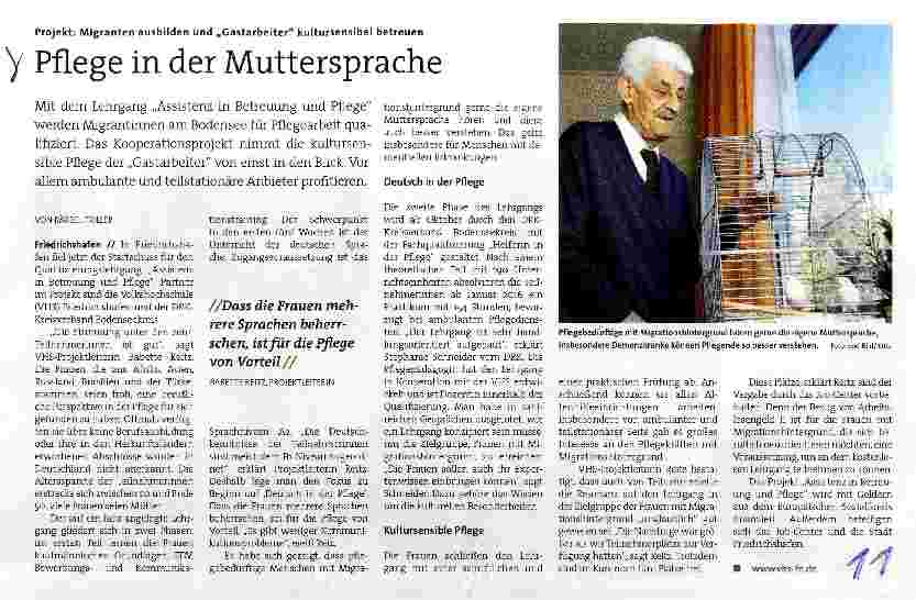 Vorschauseite 1: Projekt: Migranten ausbilden und „Gastarbeiter kultursensibel betreuen Pflege in der Muttersprache