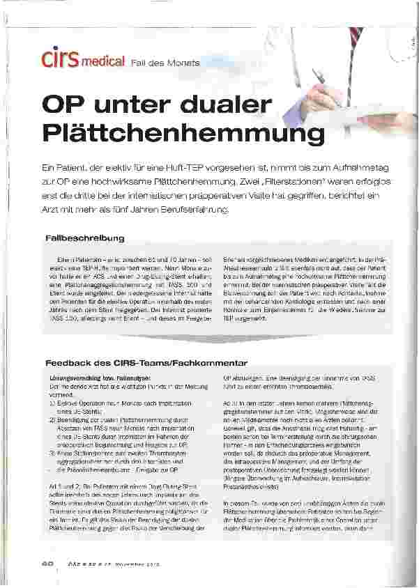 Vorschauseite 1: OP unter dualer Plättchenhemmung