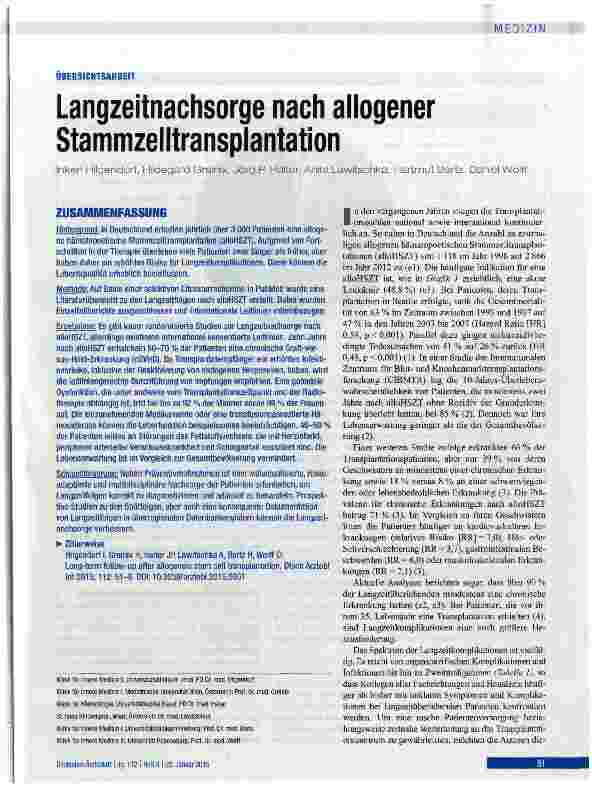 Vorschauseite 1: Langzeitnachsorge nach allogener Stammzelltransplantation