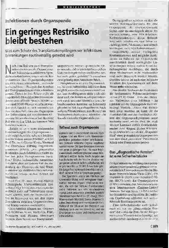 Vorschauseite 1: Ein geringes Restrisiko bleibt bestehenInfektionen durch Organspende