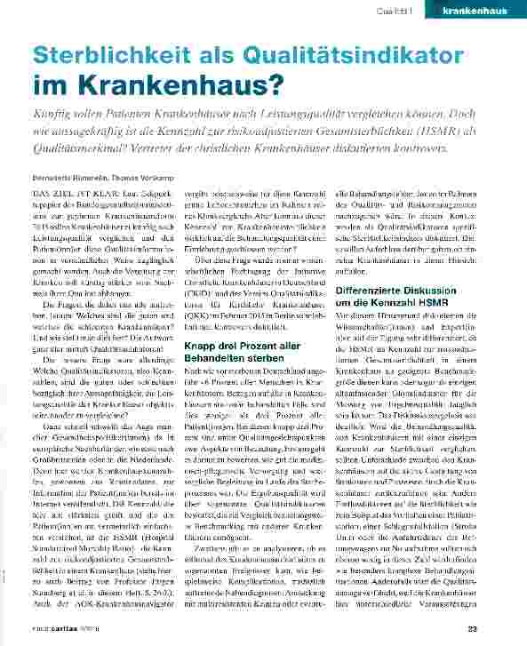 Vorschauseite 1: Sterblichkeit als Qualitätsindikator im Krankenhaus?