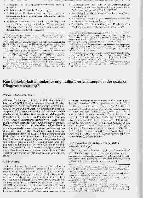 Vorschauseite 1: Kombinierbarkeit ambulanter und stationärer Leistungen in der sozialen Pflegeversicherung?