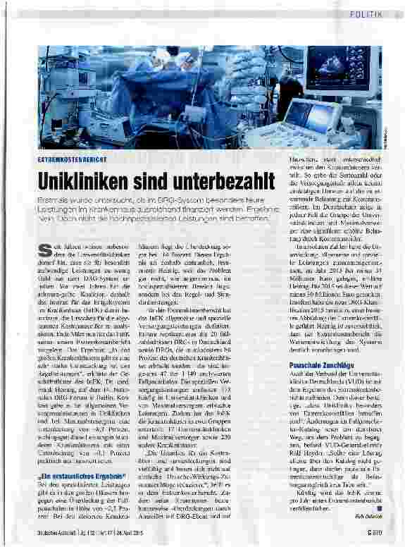 Vorschauseite 1: Unikliniken sind unterbezahlt