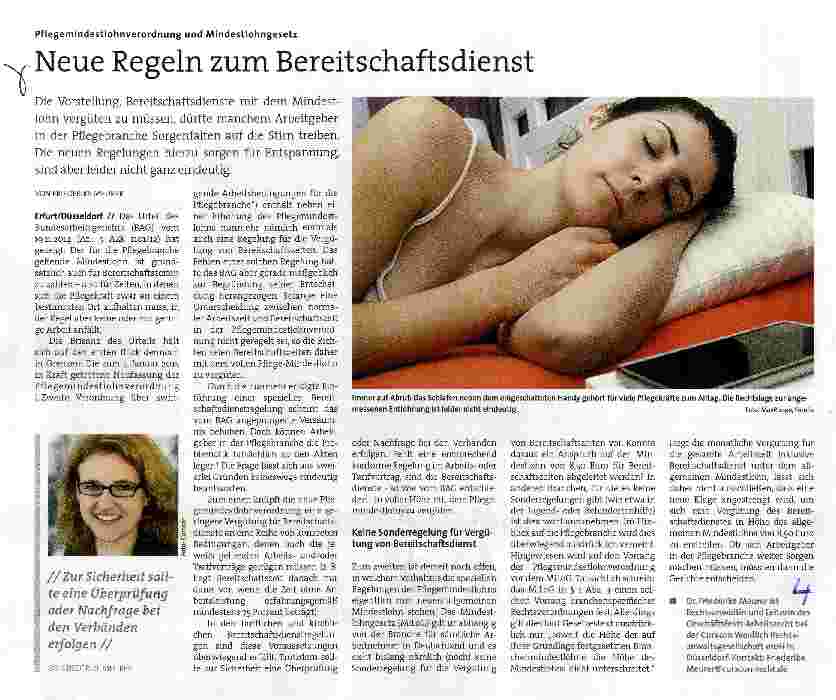 Vorschauseite 1: Neue Regeln zum Bereitschaftsdienst