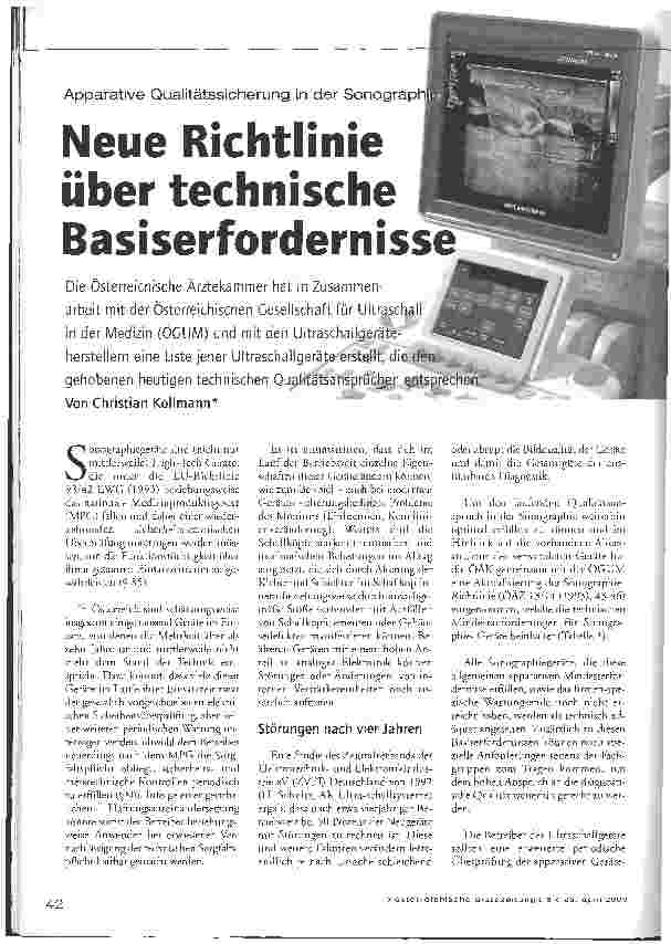Vorschauseite 1: Apparative Qualitätssicherung in der SonographieNeue Richtlinie über technisch Basiserfordernisse