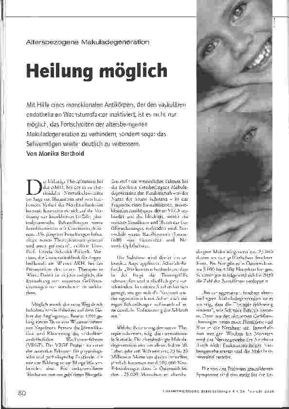 Vorschauseite 1: Altersbezogene Makuladegeneration - Heilung möglich