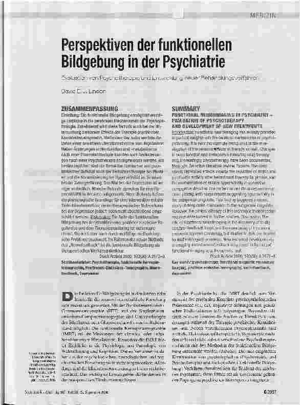 Vorschauseite 1: Perspektiven der funktioneilen Bildgebung in der Psychiatrie
