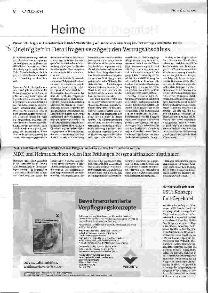 Vorschauseite 1: Diakonische Träger und Dienstnehmer in Badei-Württemberg verhandeln über Einführung des Tarifvertrages Öffentlicher Dienst - Uneinigkeit in Detailfragen verzögert den Vertragsabsc…