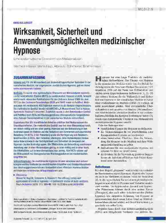 Vorschauseite 1: Wirksamkeit, Sicherheit und Anwendungsmöglichkeiten medizinischer Hypnose