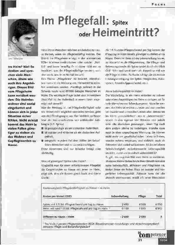 Vorschauseite 1: Im Pflegefall: Spitex oder Heimeintritt?