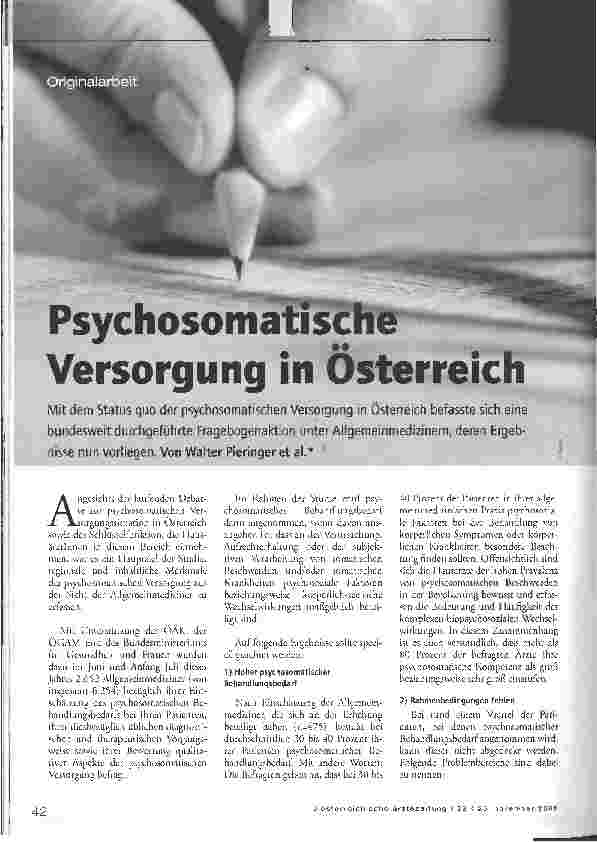Vorschauseite 1: Psychosomatische Versorgung in Österreich
