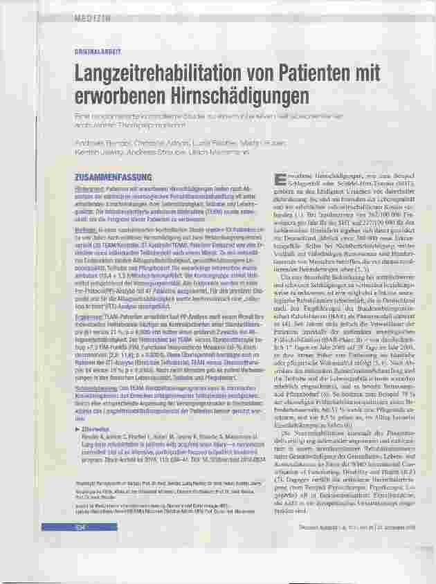 Vorschauseite 1: Langzeitrehabilitation von Patienten mit erworbenen Hirnschädigungen
