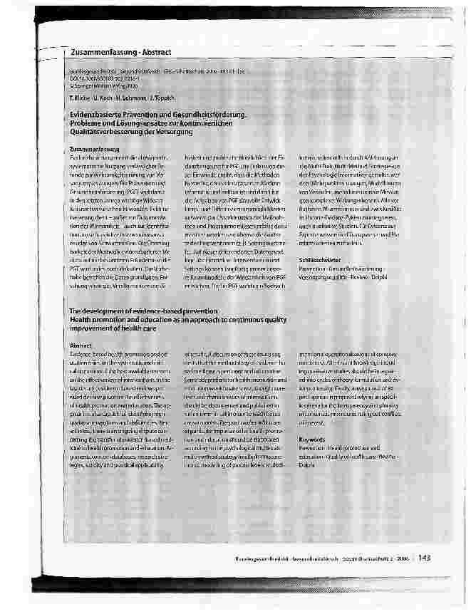 Vorschauseite 3: Evidenzbasierte Prävention und GesundheitsförderungProbleme und Lösungsansätze zur kontinuierlichen Qualitätsverbesserung der Versorgung