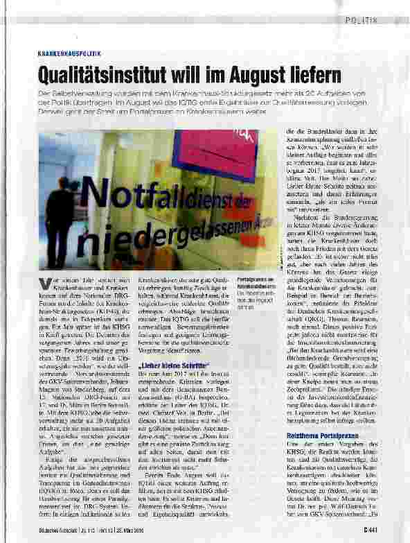 Vorschauseite 1: Qualitätsinstitut will im August liefern