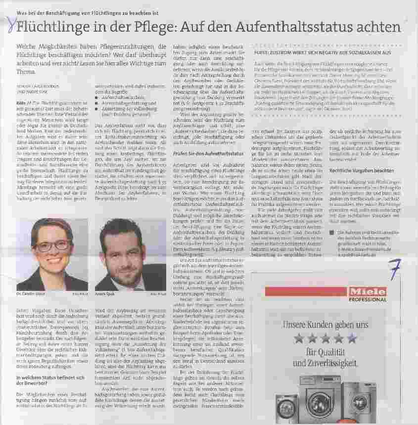 Vorschauseite 1: Flüchtlinge in der Pflege: Auf den Aufenthaltsstatus achten