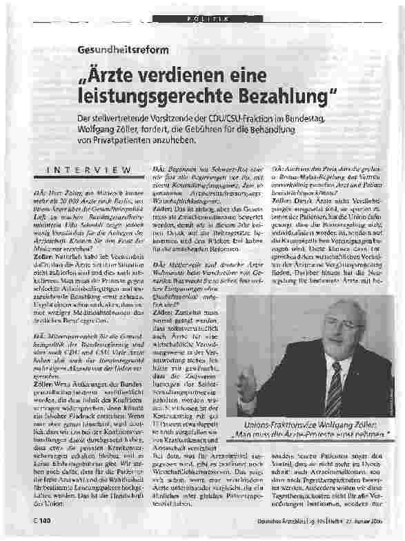Vorschauseite 1: GesundheitsreformÄrzte verdienen eine leistungsgerechte Bezahlung