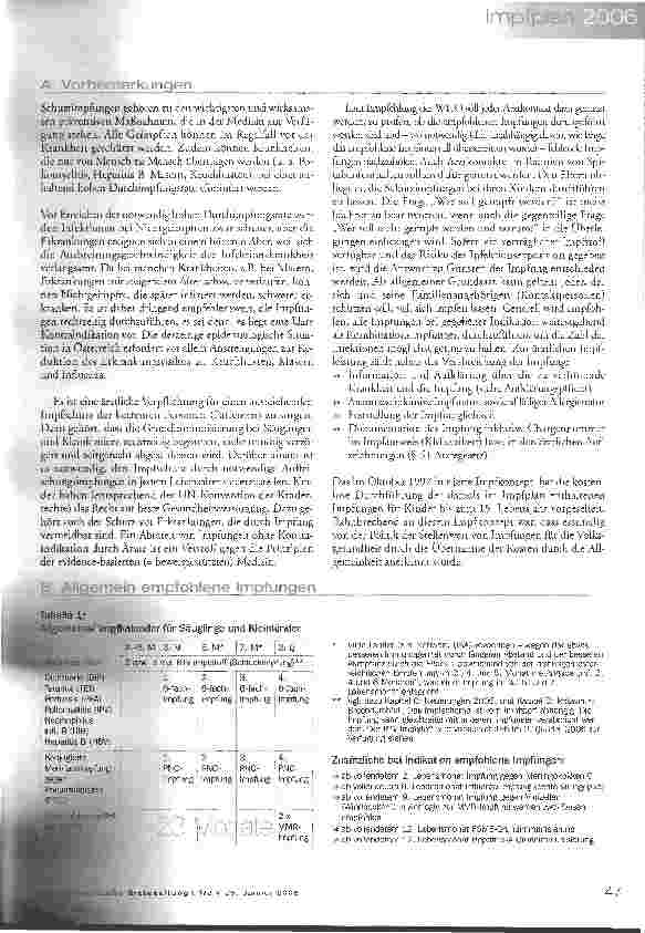 Vorschauseite 2: Impfplan 2006