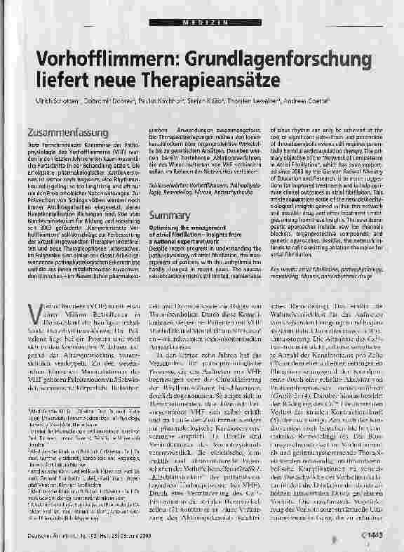 Vorschauseite 1: Vorhofflimmern: Grundlagenforschung liefert neue Therapieansätze