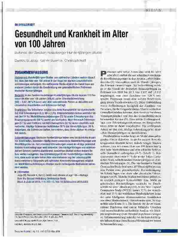 Vorschauseite 1: Gesundheit und Krankheit im Alter von 100 Jahren