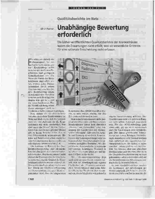 Vorschauseite 1: Unabhängige Bewertung erforderlichQualitätsberichte im Netz